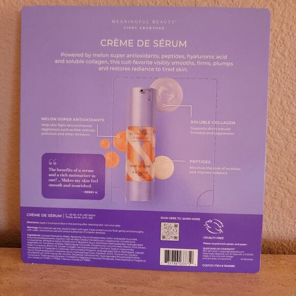 Sale! Meaningful Beauty Crème De Serum 2 Pack - 1 Fl Oz Each- New Sealed - Picture 3 of 3
